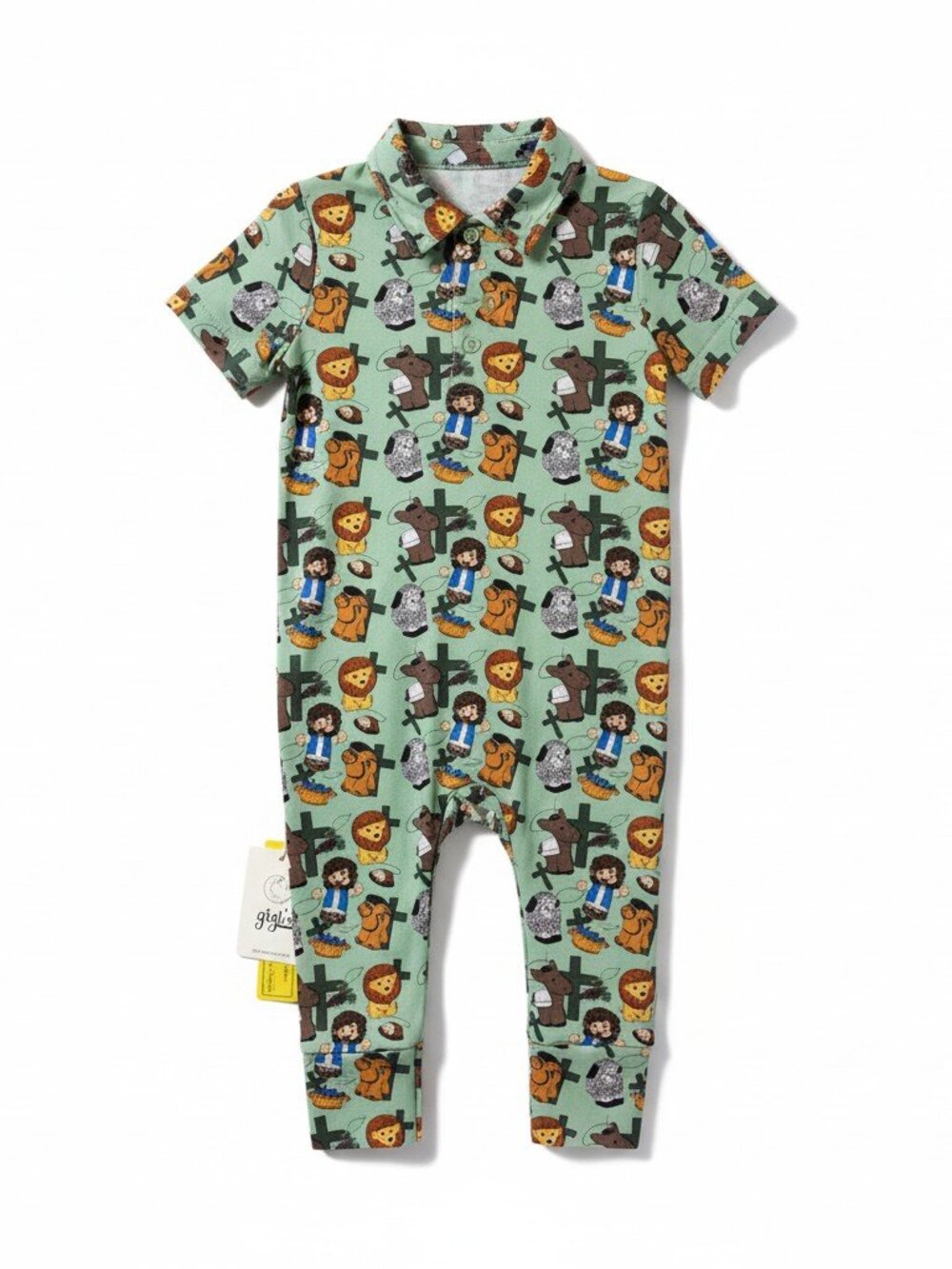 Gigi's Closet Bamboo Boys Girls Jesus Sheep‎ Lion Cross Print Romper 12/18M